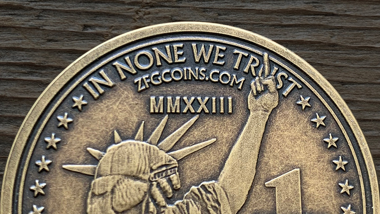 Statue of Liberty One Fuck/Zero Fucks Decision Maker Coins