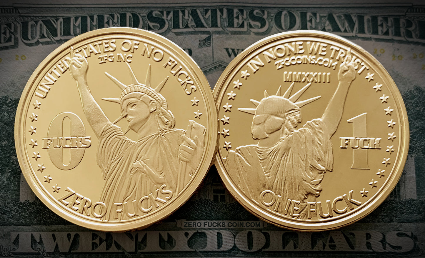 Statue of Liberty One Fuck/Zero Fucks Decision Maker Coins