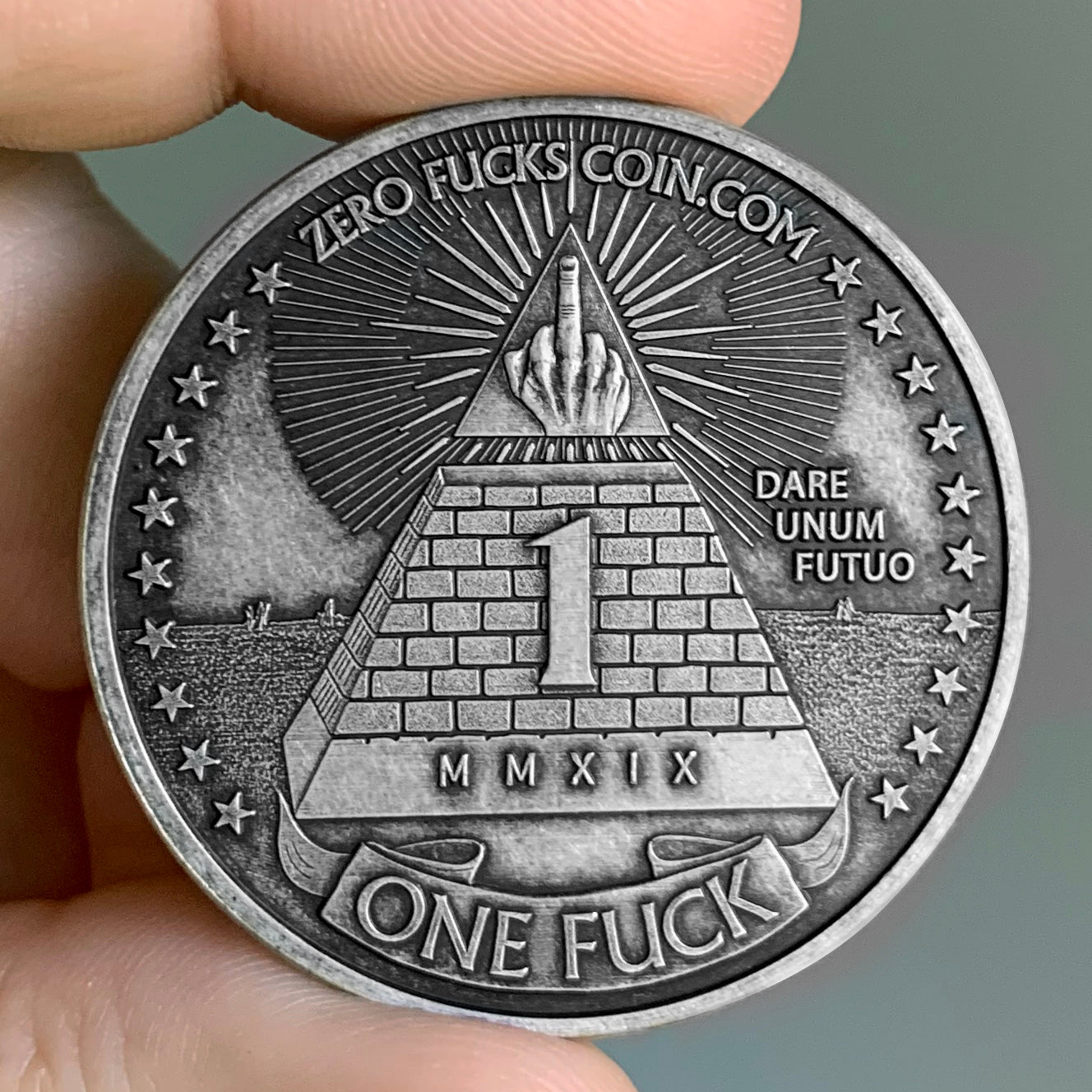"Antiqued Silver" One Fuck/Zero Fucks Decision Maker Coin