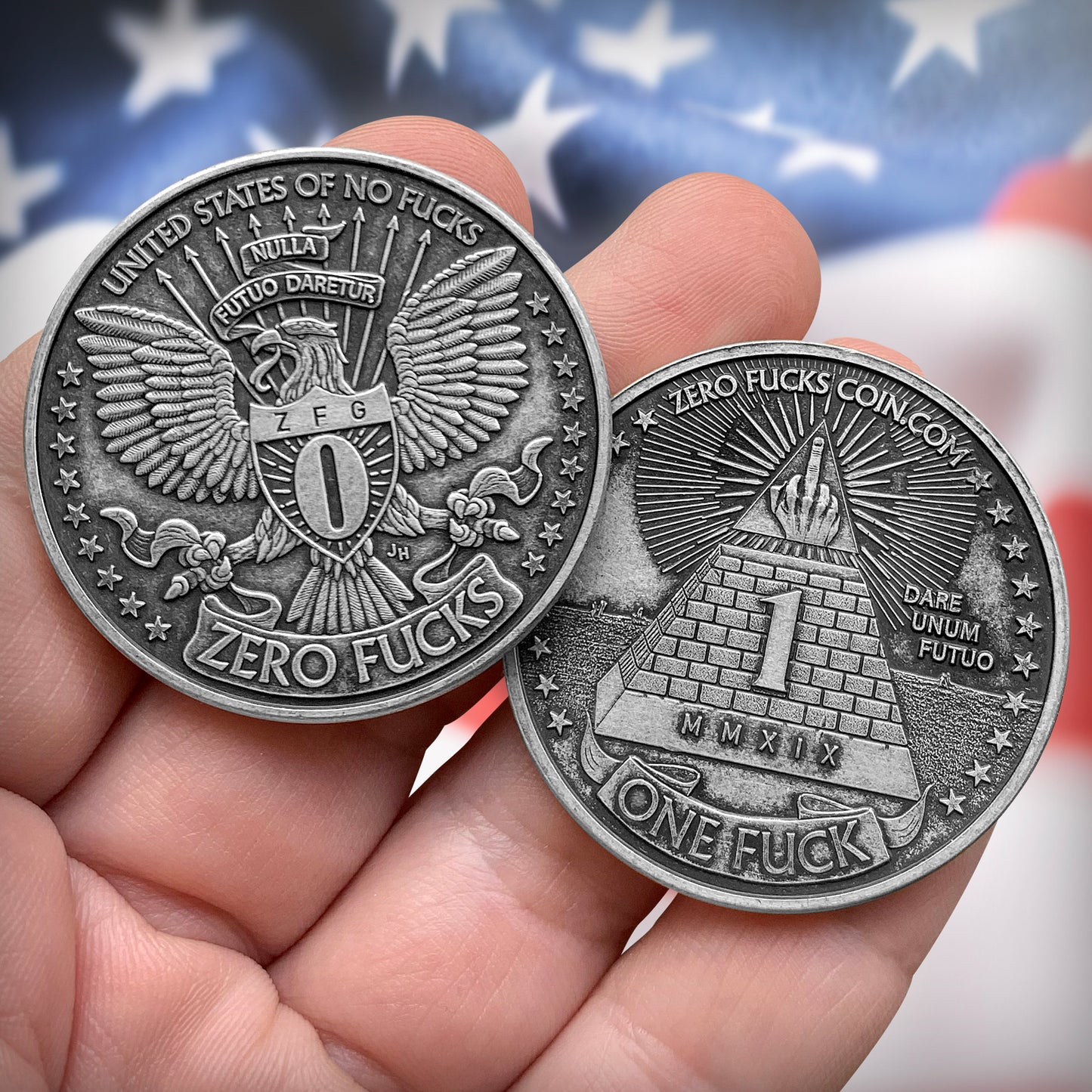 "Antiqued Silver" One Fuck/Zero Fucks Decision Maker Coin