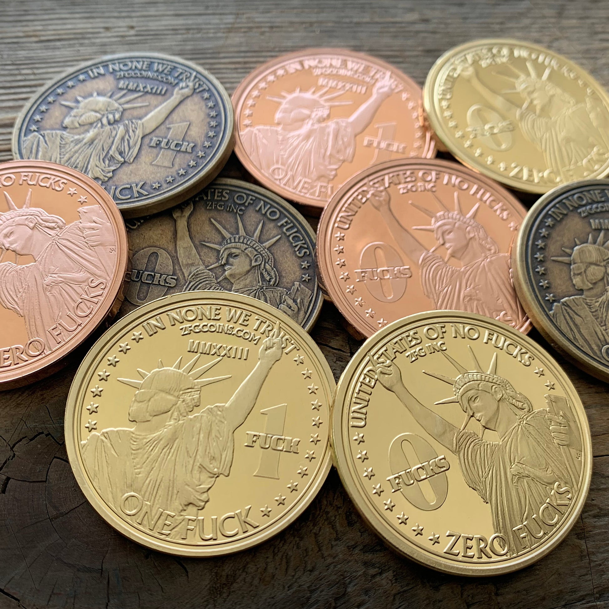 Statue of Liberty One Fuck/Zero Fucks Decision Maker Coins