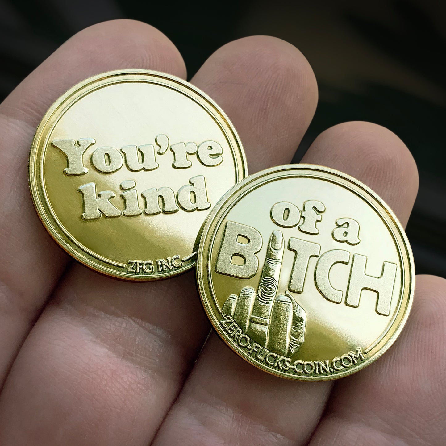 Your Kind of a Bitch Coins - 2 coins in hand