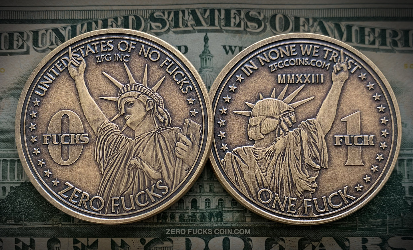 Statue of Liberty One Fuck/Zero Fucks Decision Maker Coins