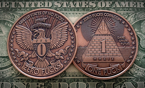 One Fuck/Zero Fucks Decision Maker coin - Eagle Coin, Pyramid Coin, Middle Finger Coin - Silver