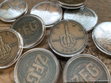 Bronze IDGAF Coins in capsules - skeleton Middle Finger Coin