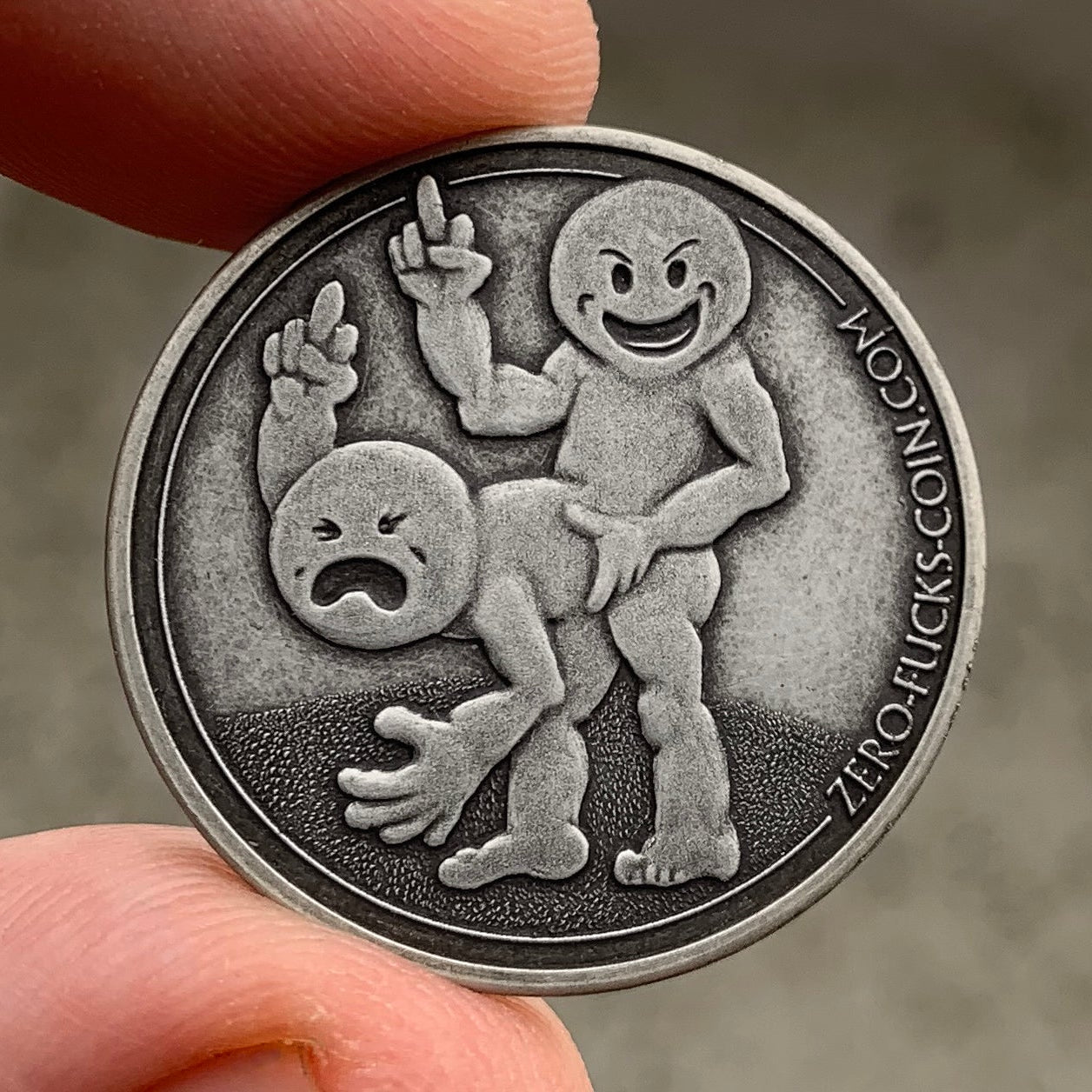 GFY Go Fuck Yourself Humor Coin close up - zerofuckscoin.com