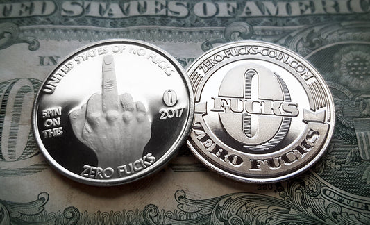 zero fucks coin, middle finger coin, 0 fucks given coin, zero fucks given coin, finger coin, spin on this, zerofuckscoin.com, 0 fucks, zero fucks meme, untied states of no fucks