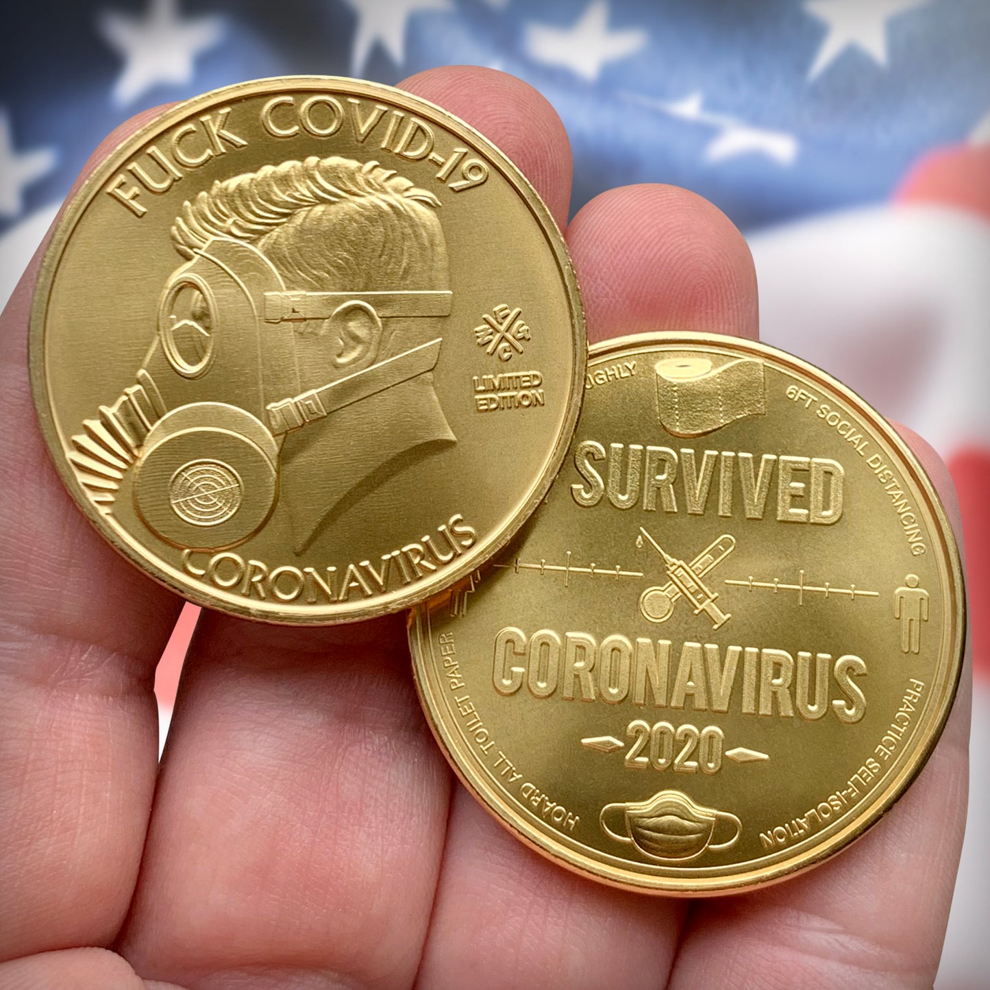 "Gold" Fuck COVID-19/I Survived Coronavirus Coin