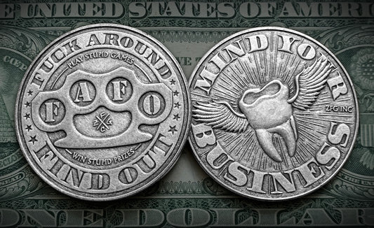 "F.A.F.O." Fuck Around & Find Out Coin (Antiqued Silver)