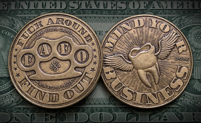FAFO Coins Front and Back on dollar bill