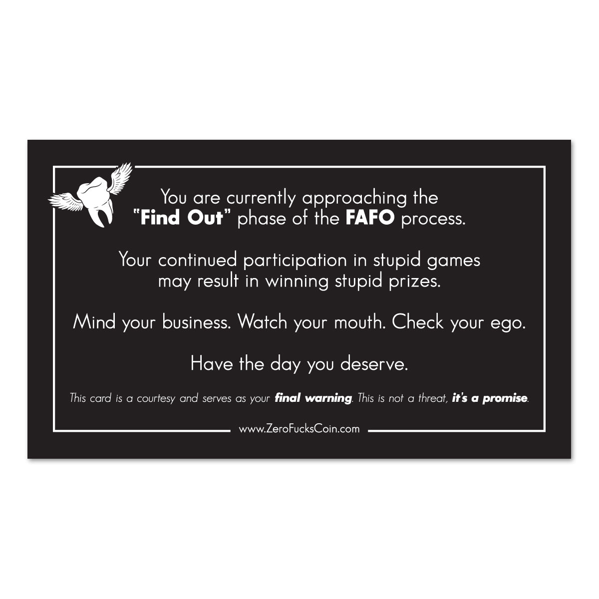 "FAFO" Fuck Around & Find Out Warning Cards (20-Pack)