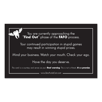 "FAFO" Fuck Around & Find Out Warning Cards (20-Pack)