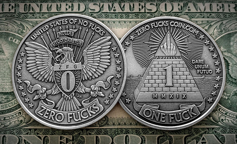 One Fuck/Zero Fucks Decision Maker coin - Eagle Coin, Pyramid Coin, Middle Finger Coin - Silver