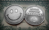 zero fucks middle finger coins, smiley face coins