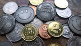coin size comparison, two cents coins, smiley face coins, US currency