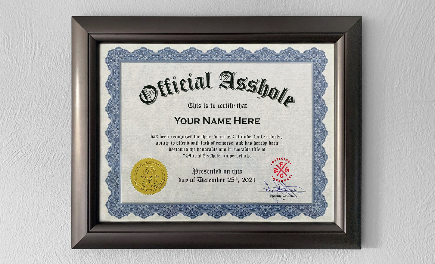Official Asshole Certificate