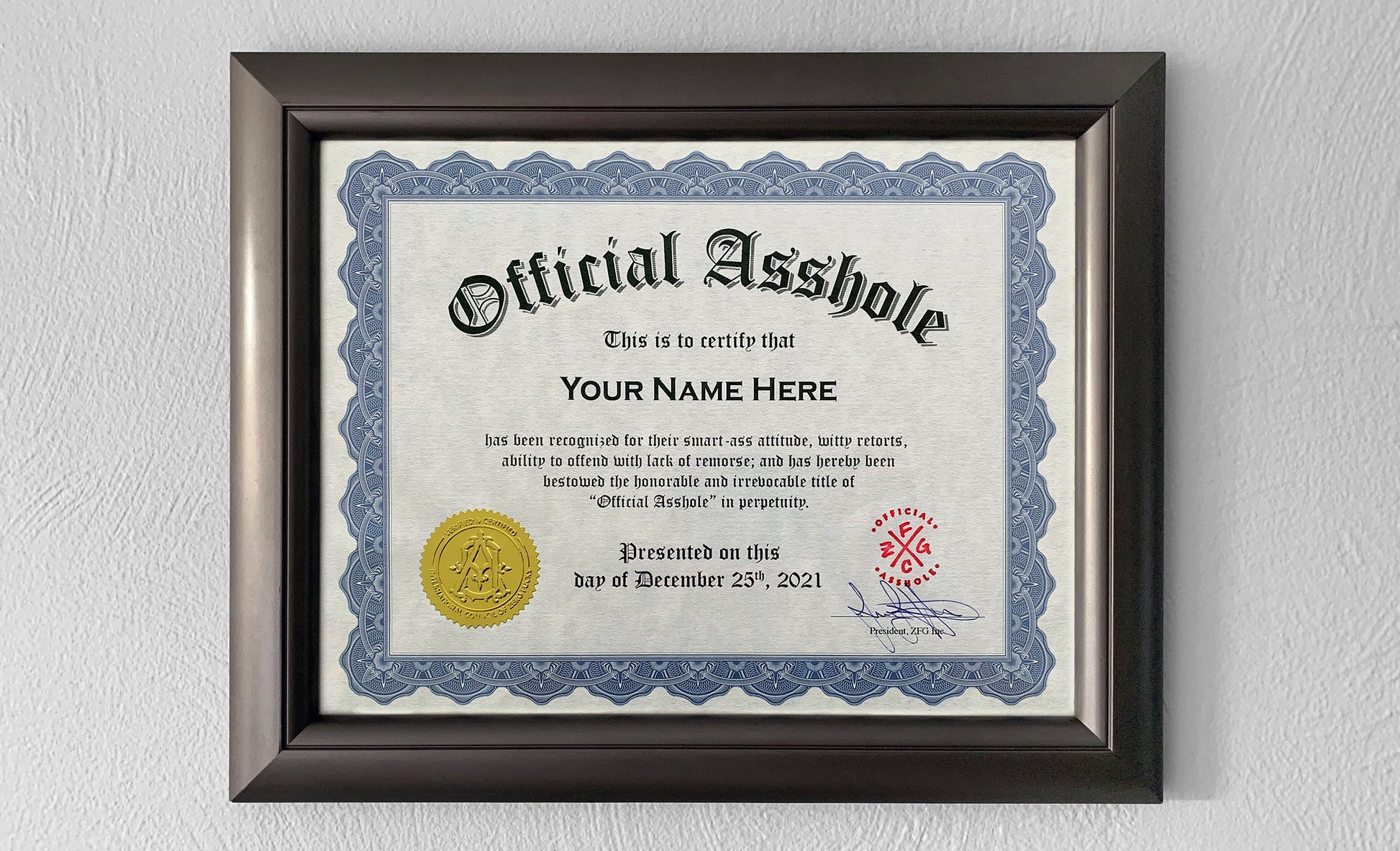 Official Asshole Certificate