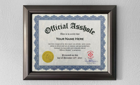 Official Asshole Certificate