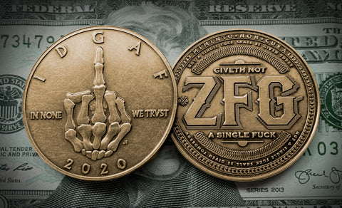 Skeleton Middle Finger - IDGAF Coins - Bronze